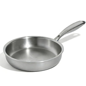 Umite Chef 8-inch 5-ply frying pan, top view, for even heating and professional searing.