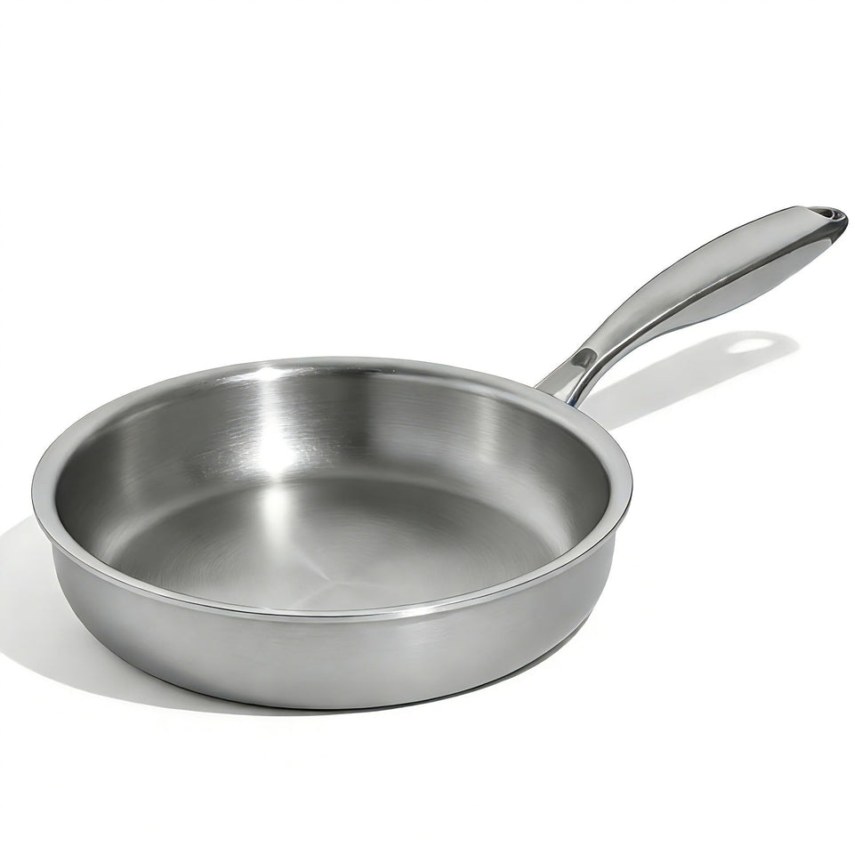 Umite Chef 8-inch 5-ply frying pan, top view, for even heating and professional searing.