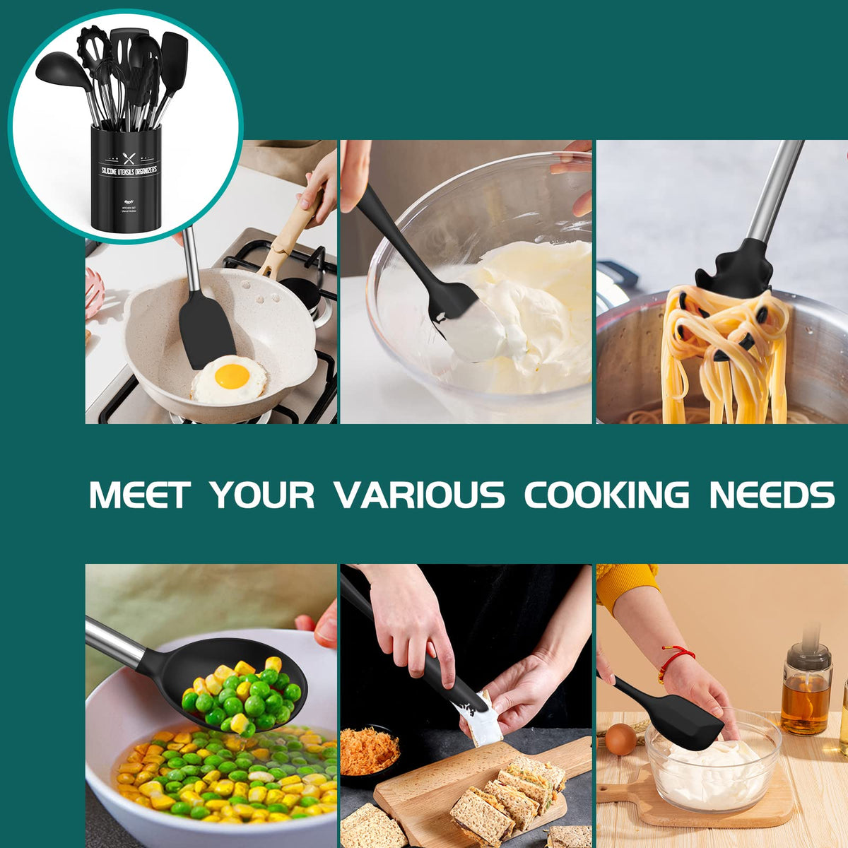 Umite Chef 15pc silicone set with holder keeps kitchen organized
