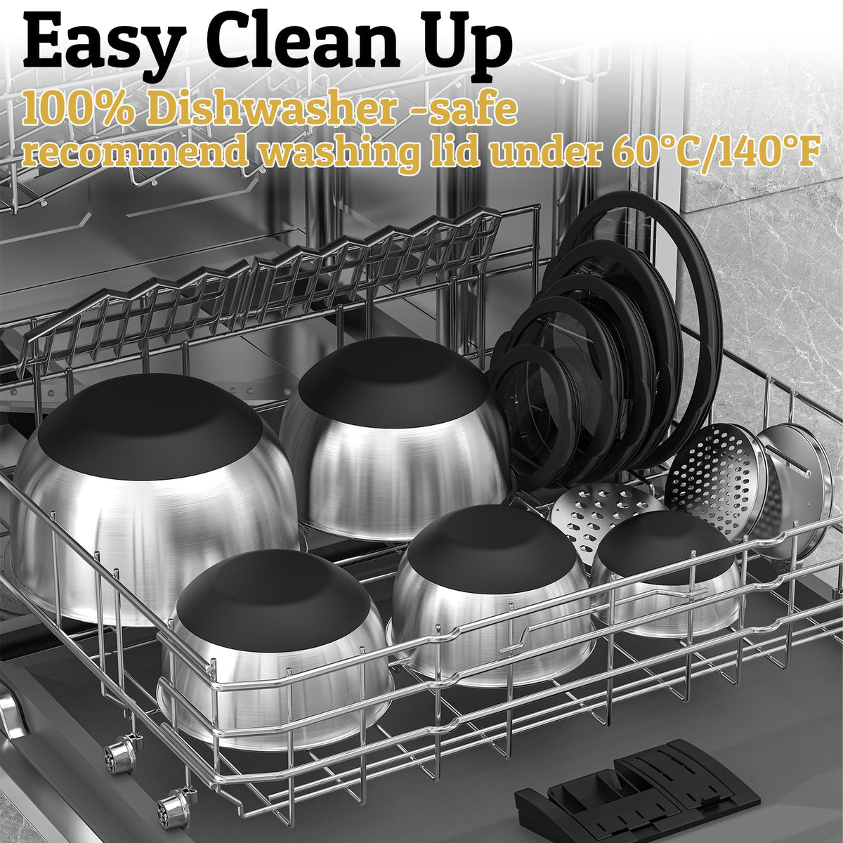 Umite Chef nesting bowls save cabinet space with a compact stacking design.