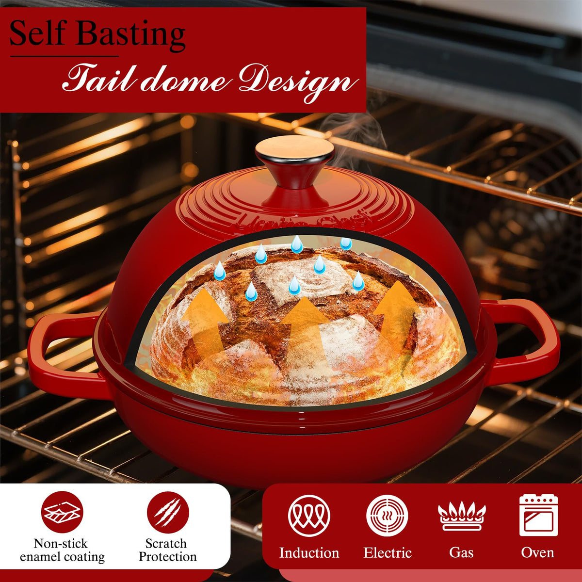 Umite Chef bread-baking Dutch oven creates a moisture-rich steam environment.
