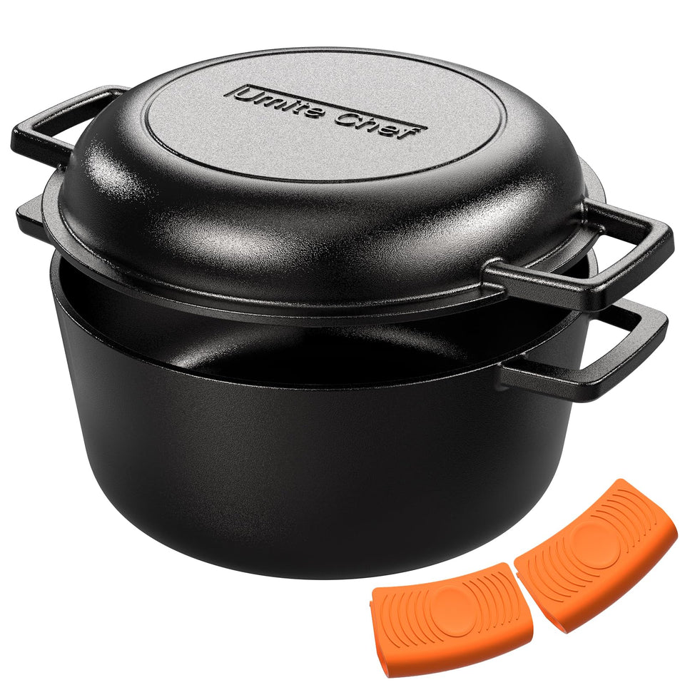 Umite Chef cast iron dutch oven 5qt with lid for braising and searing