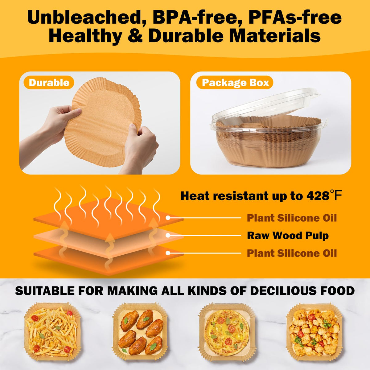 Umite Chef deep-bowl design liners fit air fryer contours for neat meals