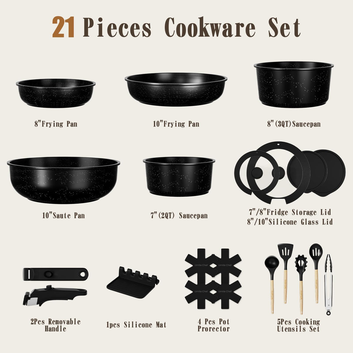 Umite Chef detachable handle clip-on-off, space-saving for RV and small kitchens.