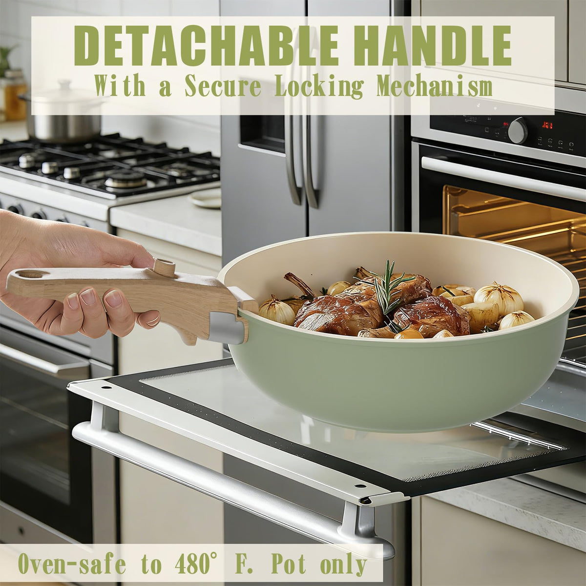 Umite Chef dual-layer detachable handle locks securely during use.