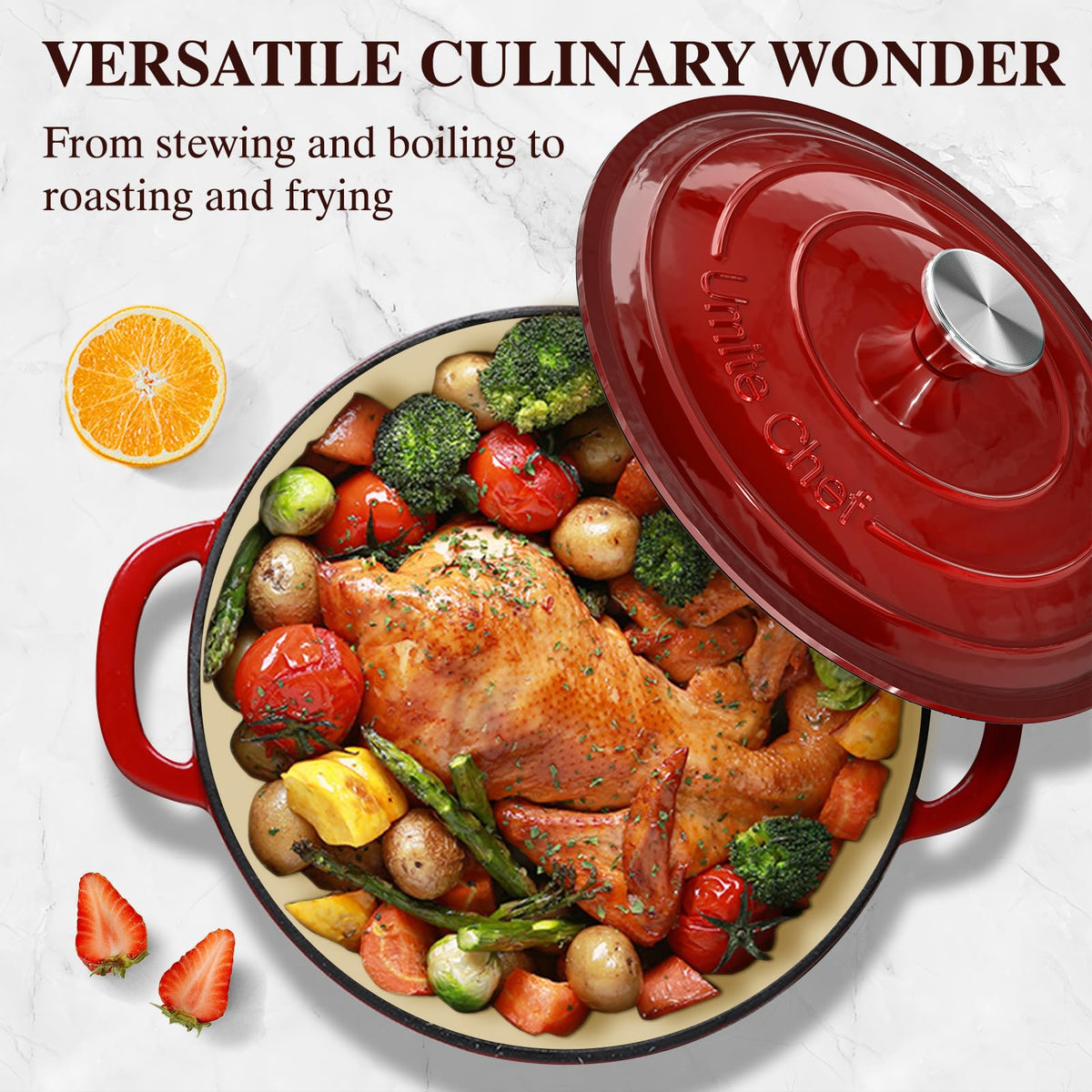 Interior enamel glaze of Umite Chef Dutch oven for easy cleaning