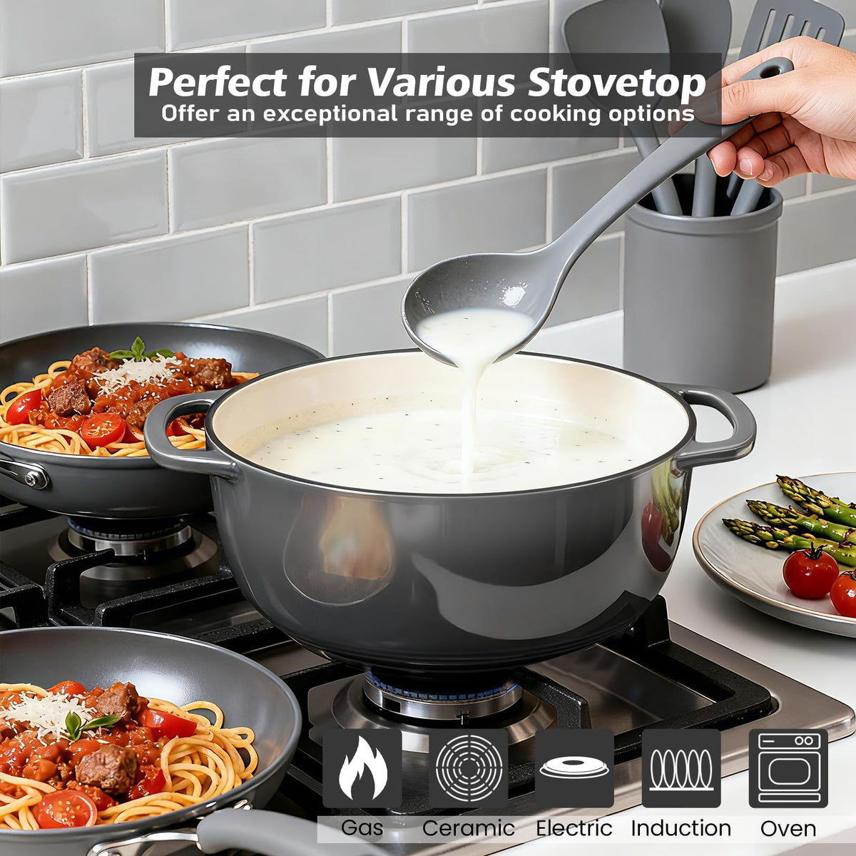 Versatile from stovetop to oven up to 500°F for diverse recipes.