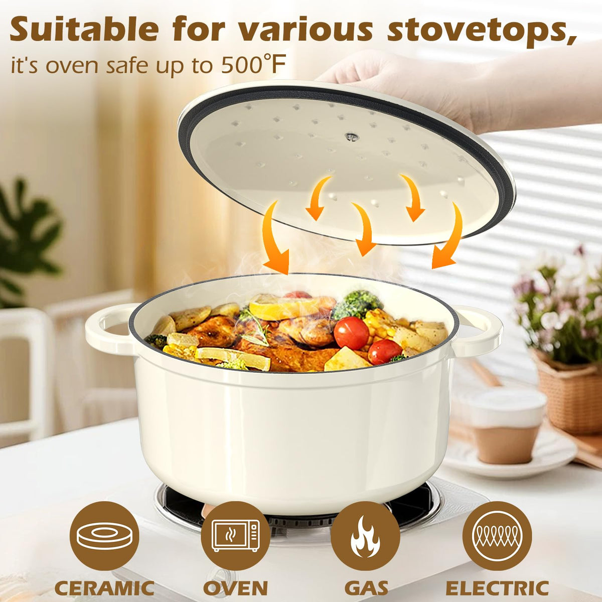 Umite Chef easy-clean enamel glaze resists stains and wipes clean.