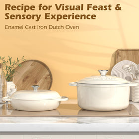 Umite Chef cream-white dutch oven, side view, durable cast iron for daily cooking.