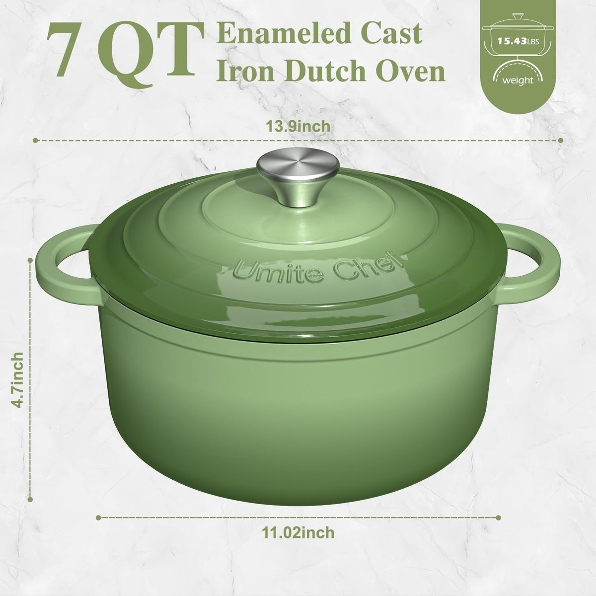 Umite Chef enameled cast iron oven delivers uniform heat for consistent results.