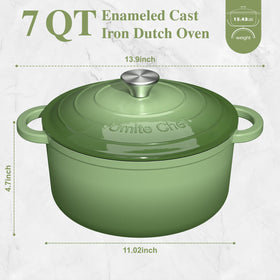 Umite Chef enameled cast iron oven delivers uniform heat for consistent results.