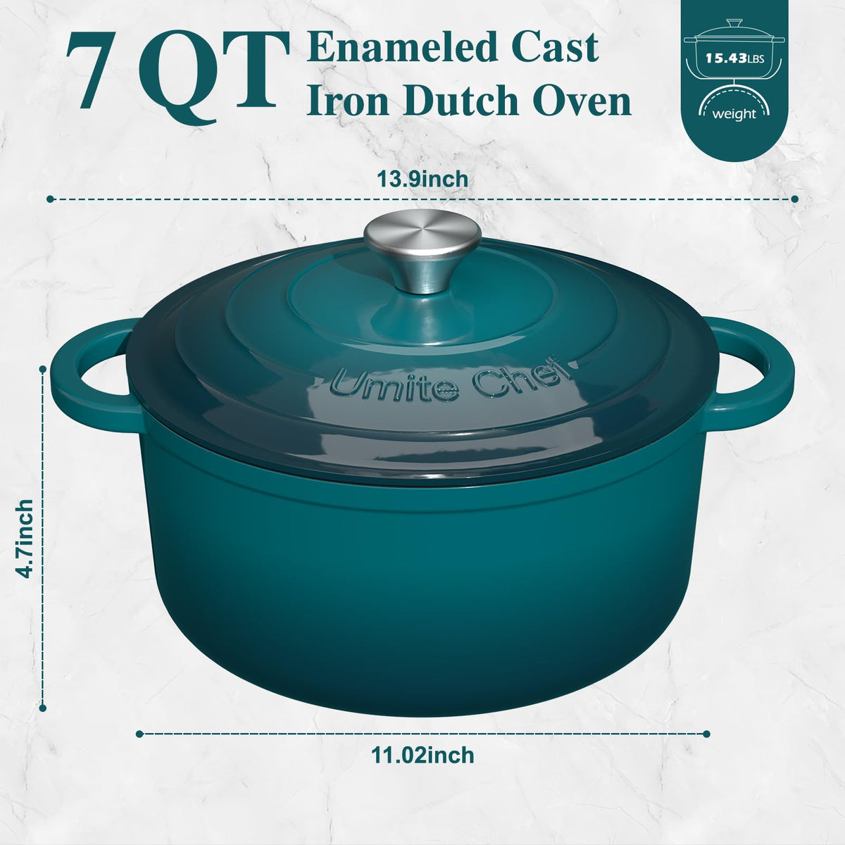 Umite Chef enamelled exterior shows durable, easy-to-clean surface for searing