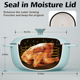 Umite Chef enameled cast iron delivers even heat across the cooking surface blue.