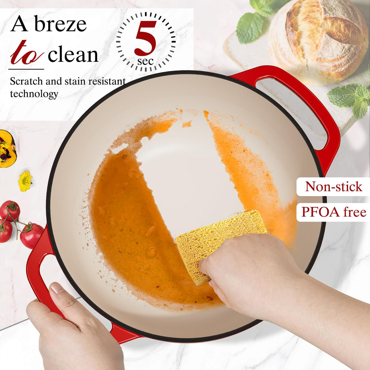 Umite Chef enamel surface resists stains for easy cleanup