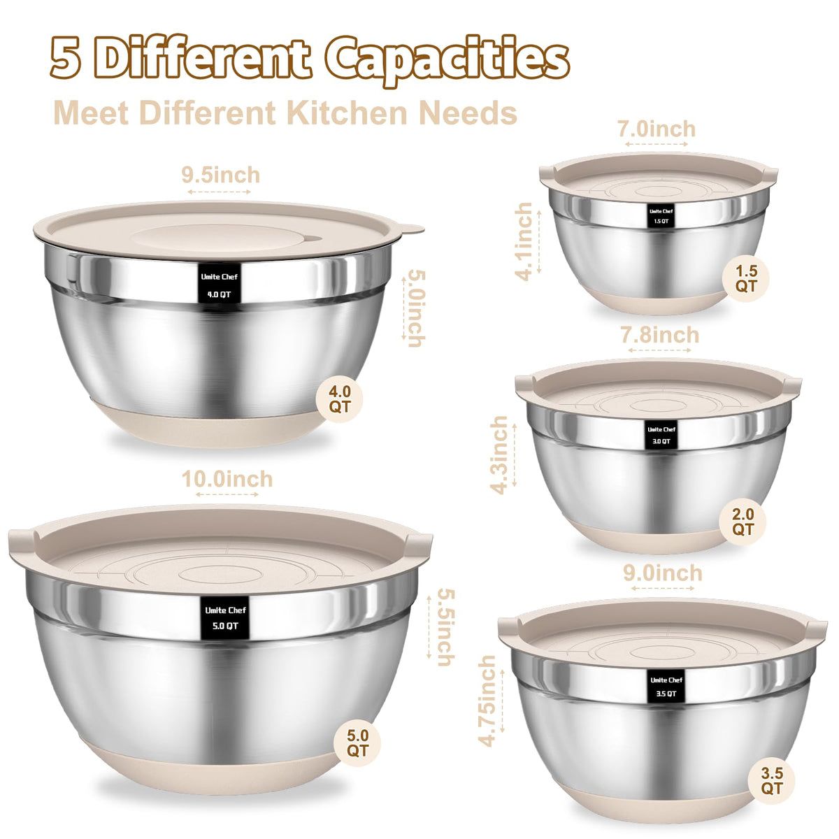 Umite Chef grater attachments for slicing, grating, and shredding directly into bowls.