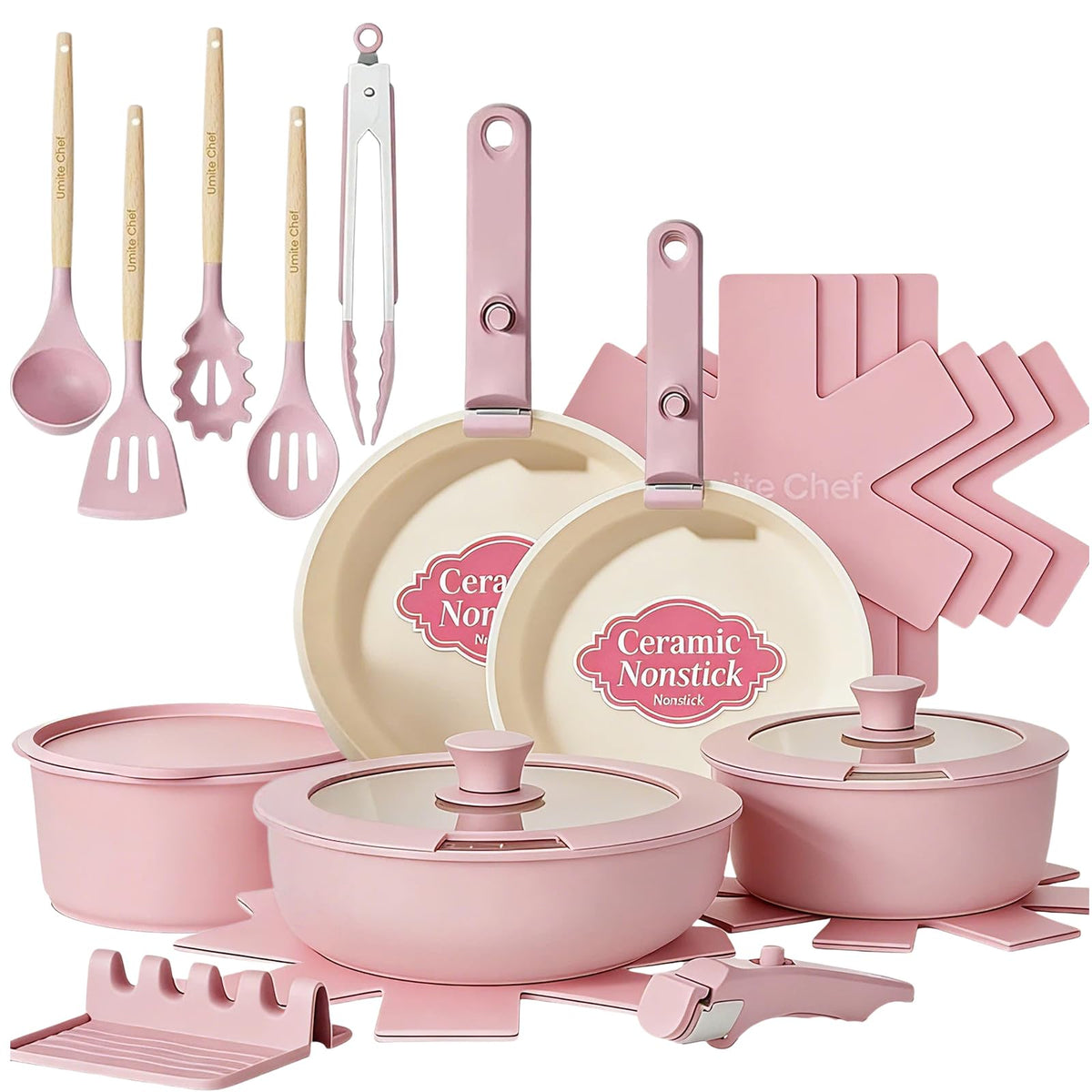Umite Chef pots and pans with a healthy PFOA-free nonstick coating for easy cooking.