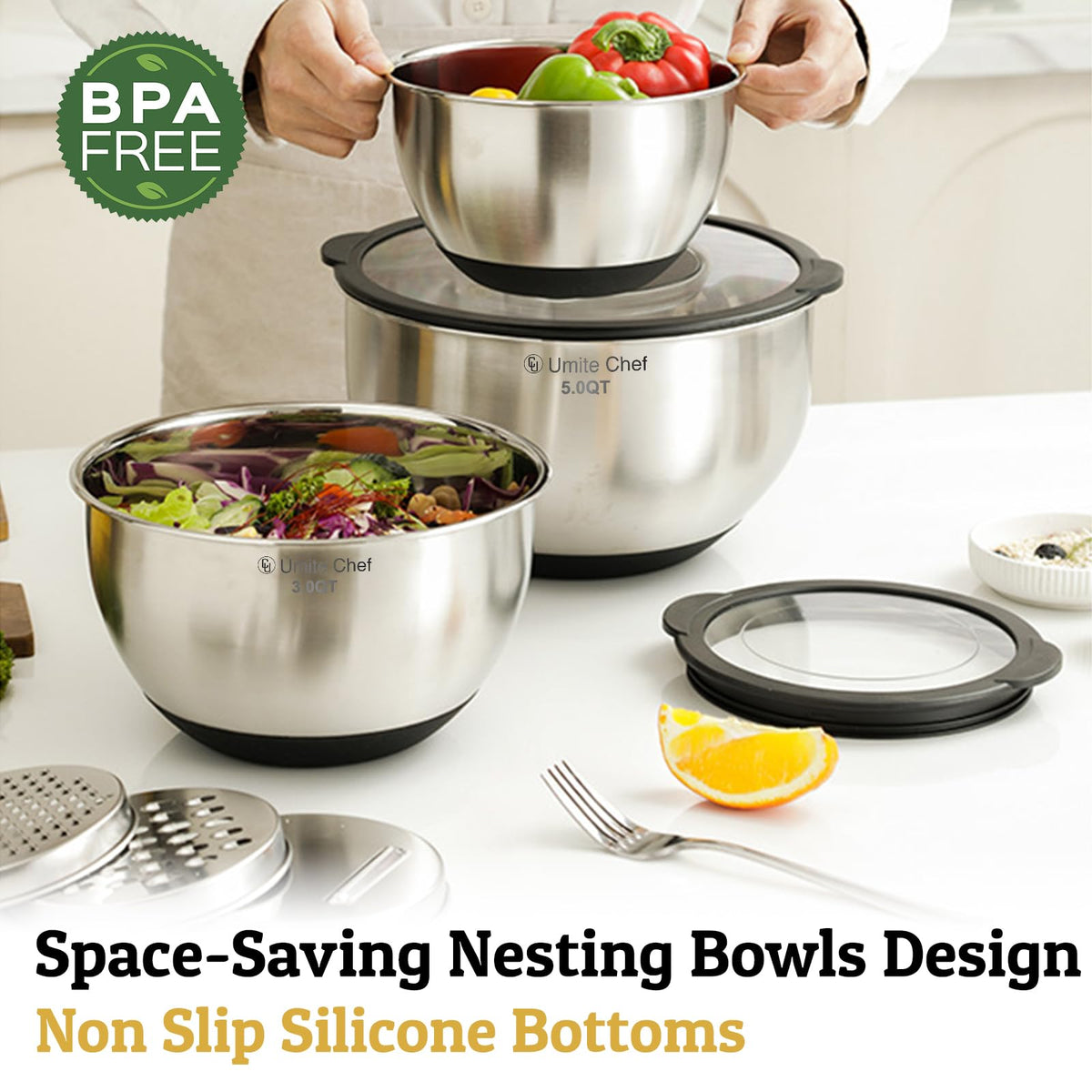 Umite Chef laser-etched measurements help portion ingredients accurately while mixing.