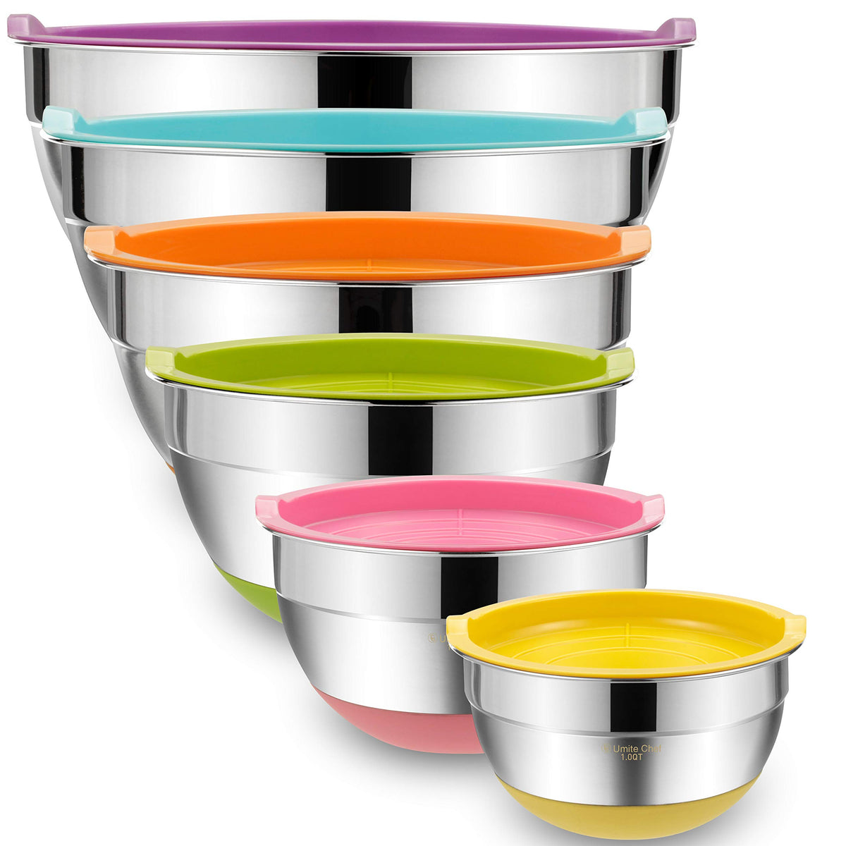 Umite Chef 1qt mixing bowl with airtight lid keeps ingredients fresh.