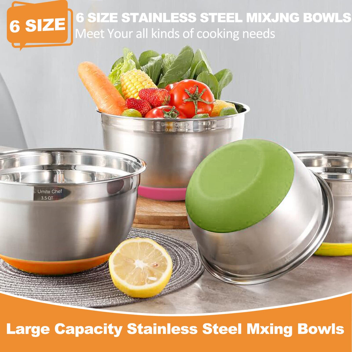 Umite Chef 2qt mixing bowl with tight seal lid for mess-free mixing.