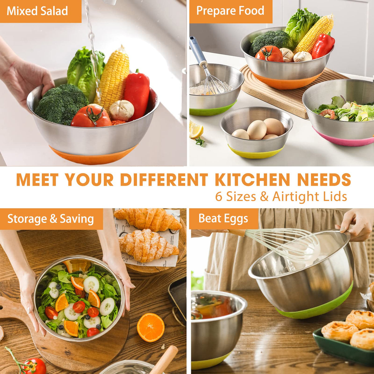 Umite Chef 3.5qt mixing bowl with colorful lid and non-slip base.