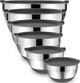 Umite Chef mixing bowls with airtight lids for fresh storage and easy stacking.