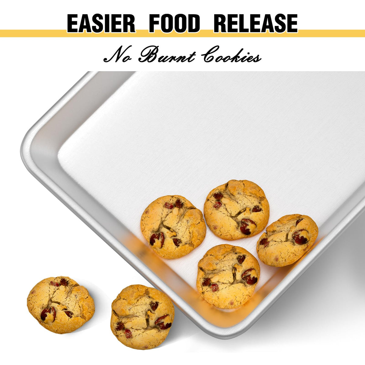 Umite Chef non-coated aluminum cookie sheet delivers toxin-free cooking and quick browning.