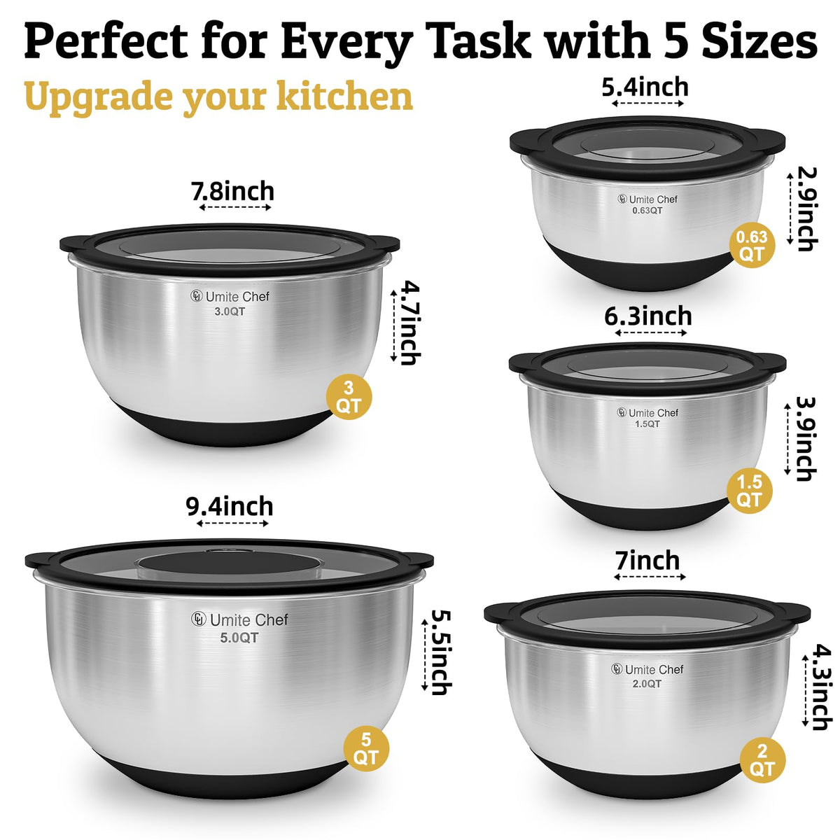 Umite Chef bowls sit securely thanks to non-slip silicone bottoms during mixing.