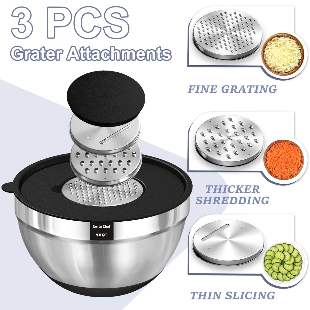 Umite Chef bowls with non-slip silicone bottoms stabilizing during mixing.