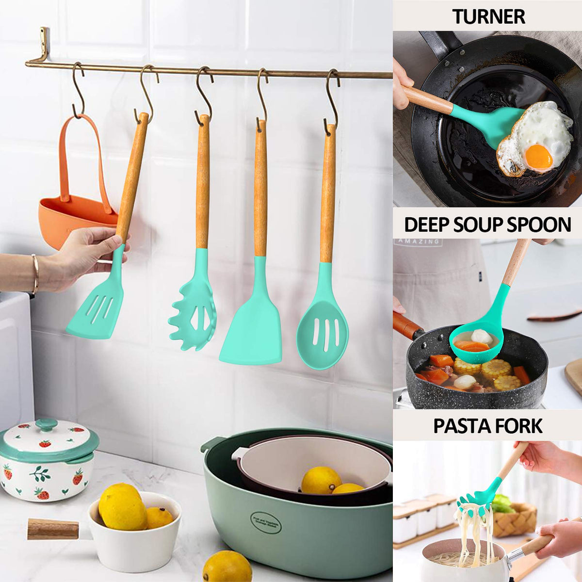 Umite Chef nonstick-friendly spatula and spoons for smooth food release.