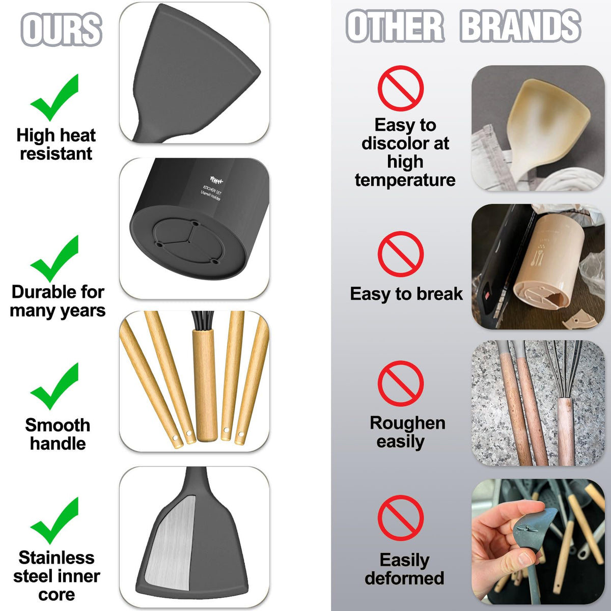 Umite Chef one-piece wooden handle design eases cleaning after cooking.