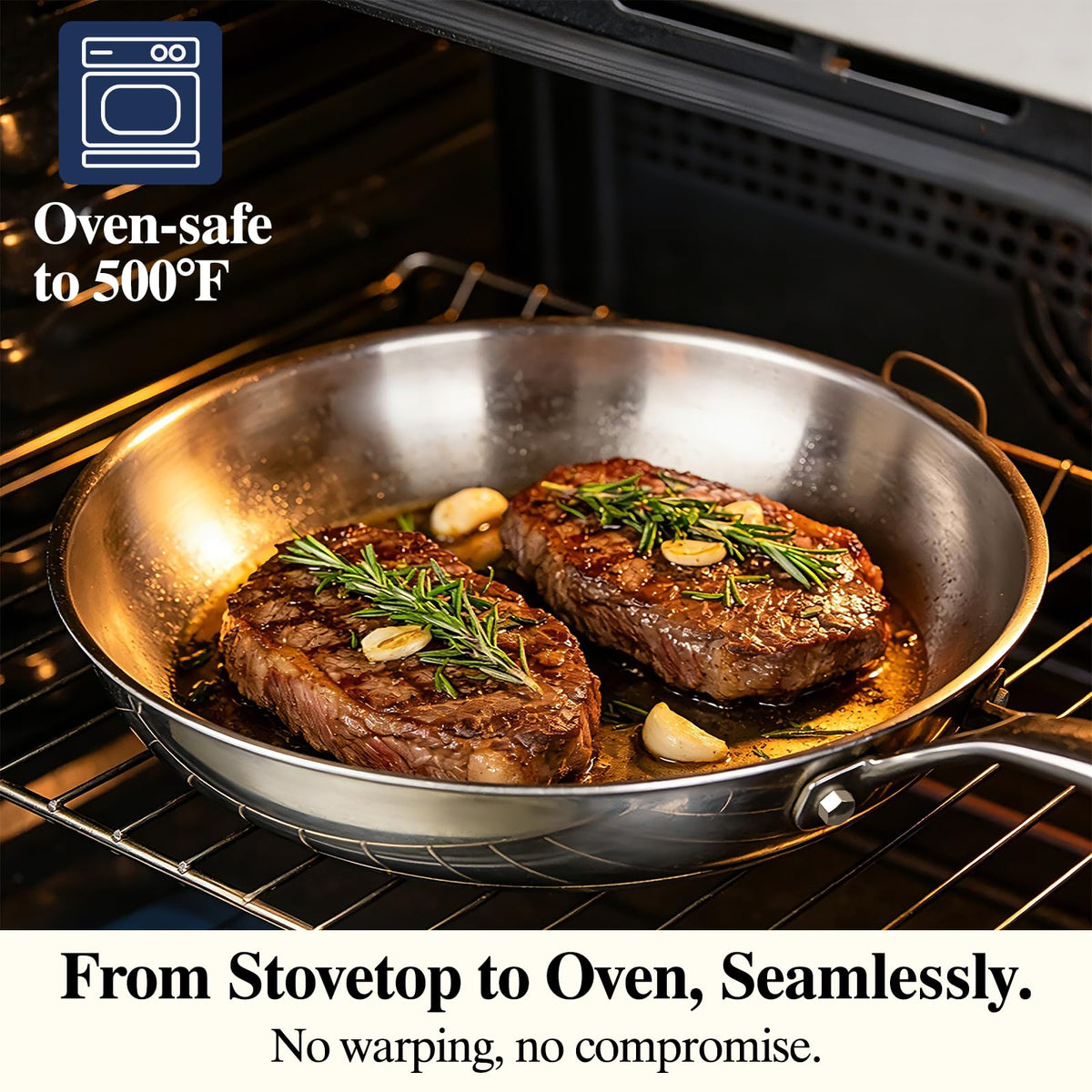 Umite Chef oven-safe up to 500 F for stove-to-oven finishing