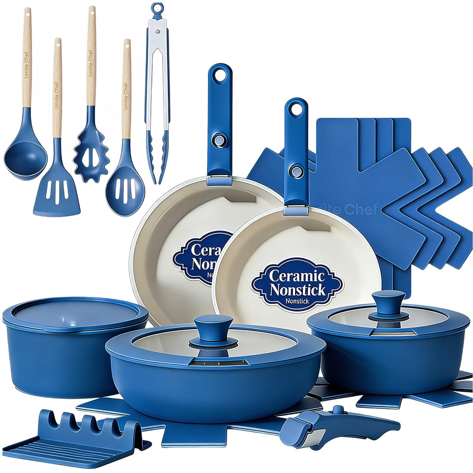 Umite Chef 21-piece nonstick pots and pans set for healthier cooking with less oil
