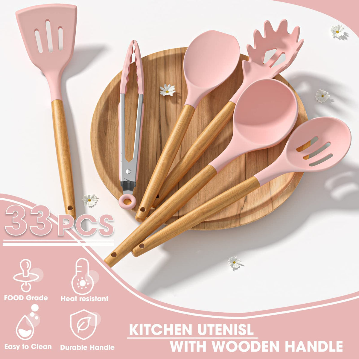 Pasta server and tongs in silicone design for safe flipping and serving.
