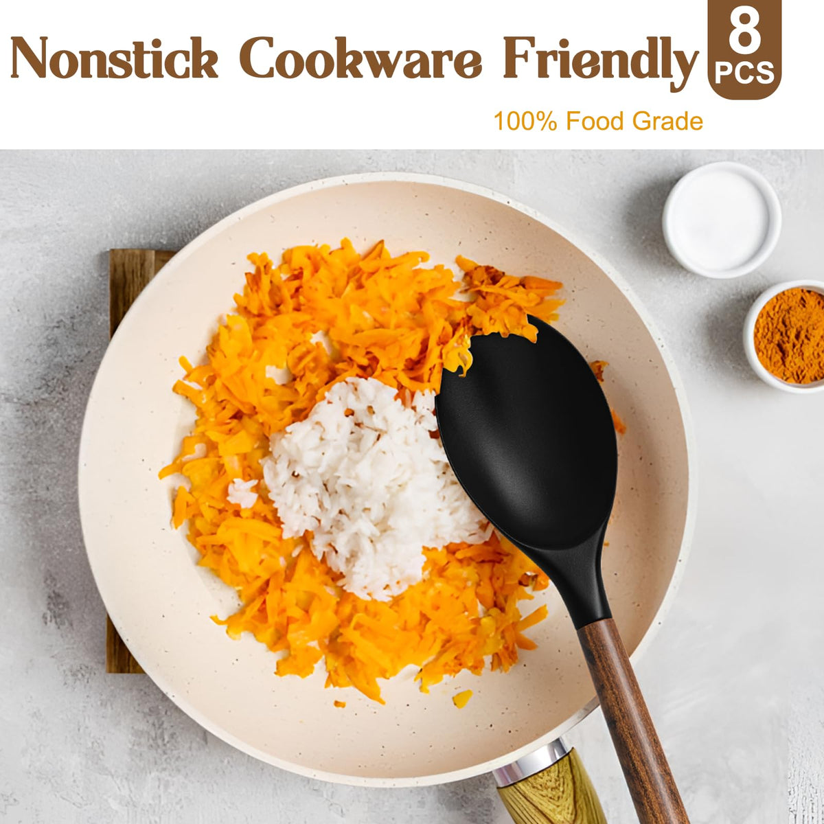 Umite Chef silicone slotted basting spoon with acacia handle to drain while basting.