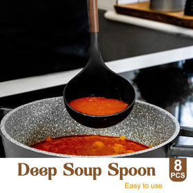 Umite Chef silicone slotted turner with acacia handle protects nonstick pans.