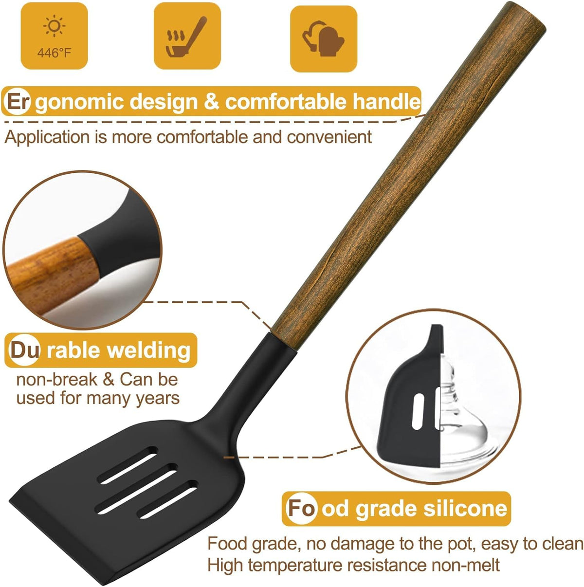 Umite Chef silicone spaghetti server with acacia handle for neat portions.