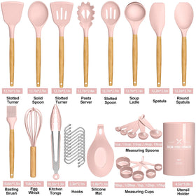 Silicone spatula with flexible head for gentle mixing without scratching cookware.