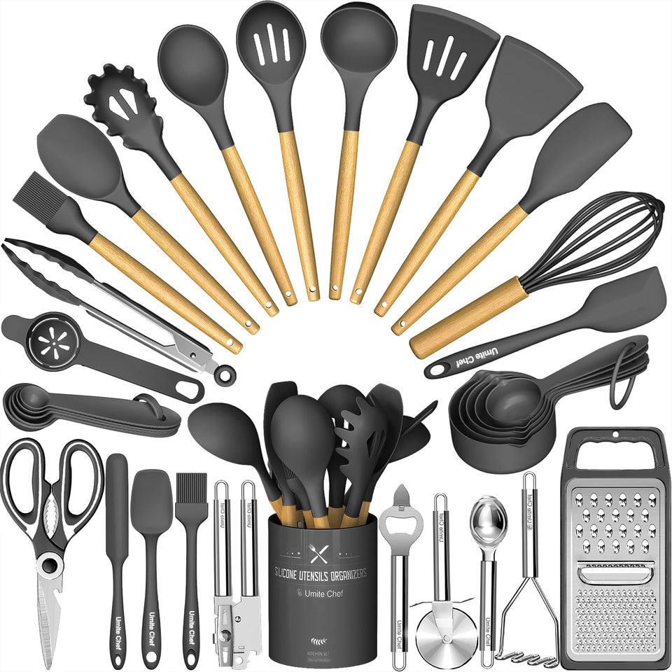 Umite Chef silicone utensil set with holder for versatile kitchen prep.
