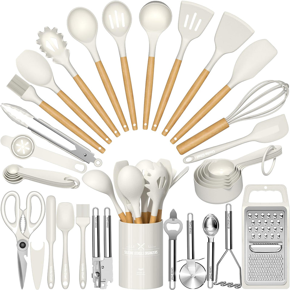Umite Chef silicone utensils set with holder for easy, organized cooking.