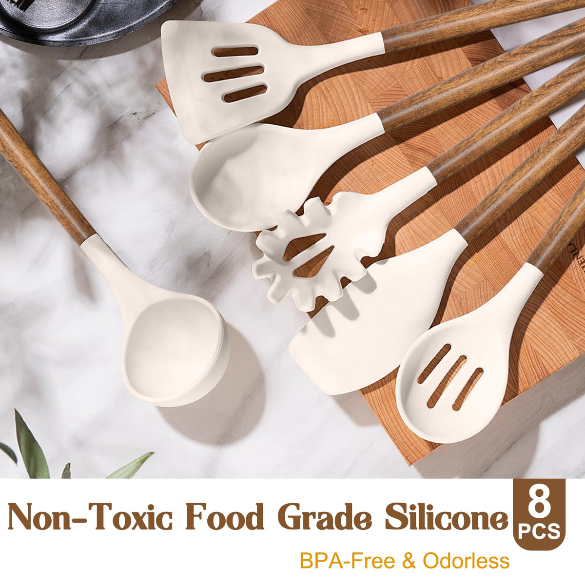 Umite Chef natural acacia wood handle close-up showing durable grip.