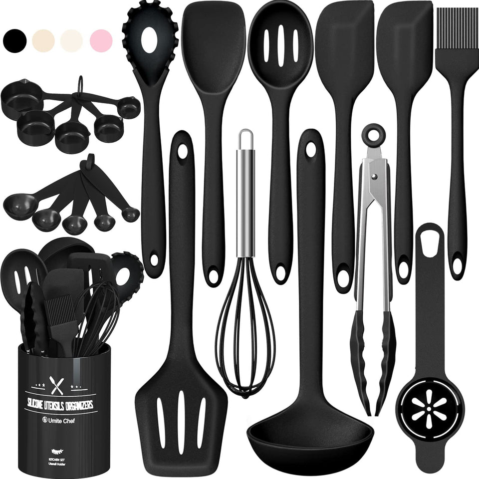 Umite Chef silicone utensils main image demonstrates heat resistance and non-scratch design for cookware