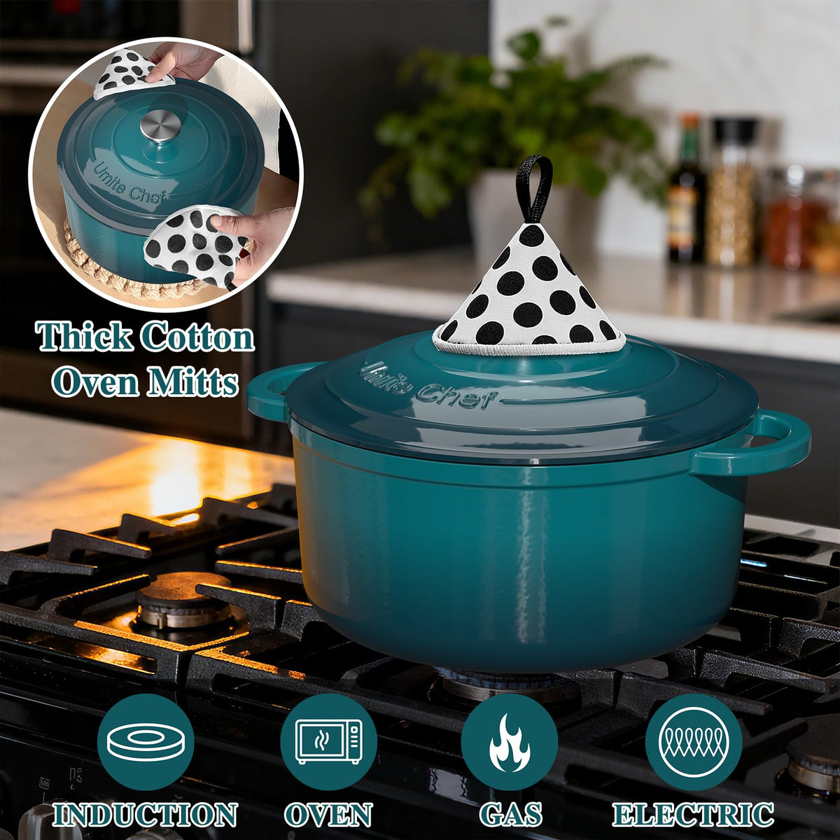 Umite Chef heavy-duty lid supports versatile cooking from sauté to braise