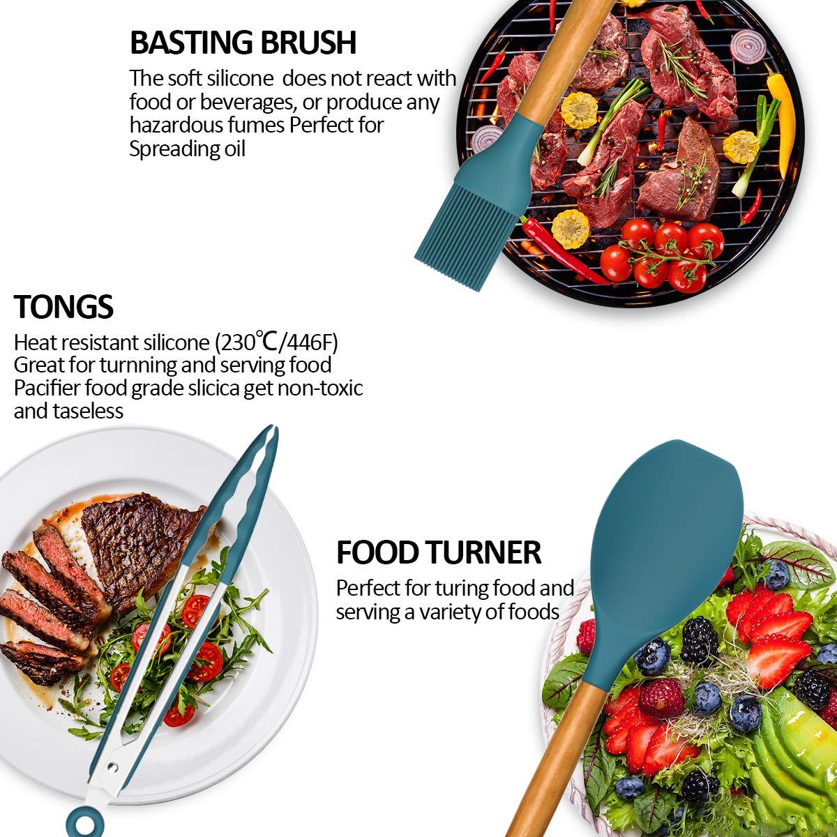 Umite Chef close-up of soft silicone head protecting nonstick cookware