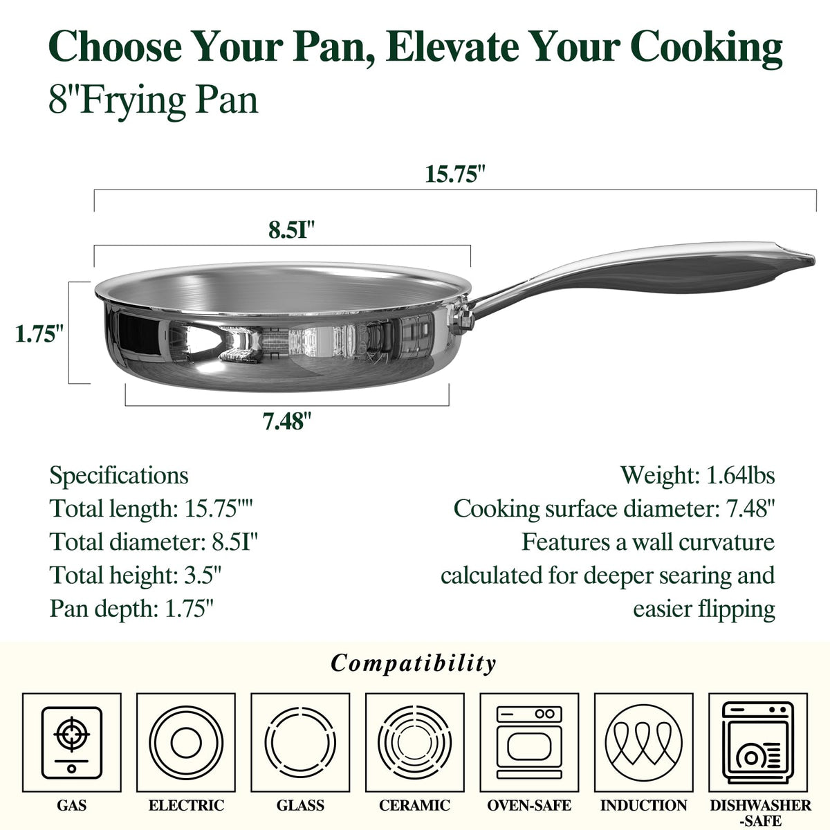 Umite Chef spot-welded handle close-up, rivet-free interior for easy cleaning.