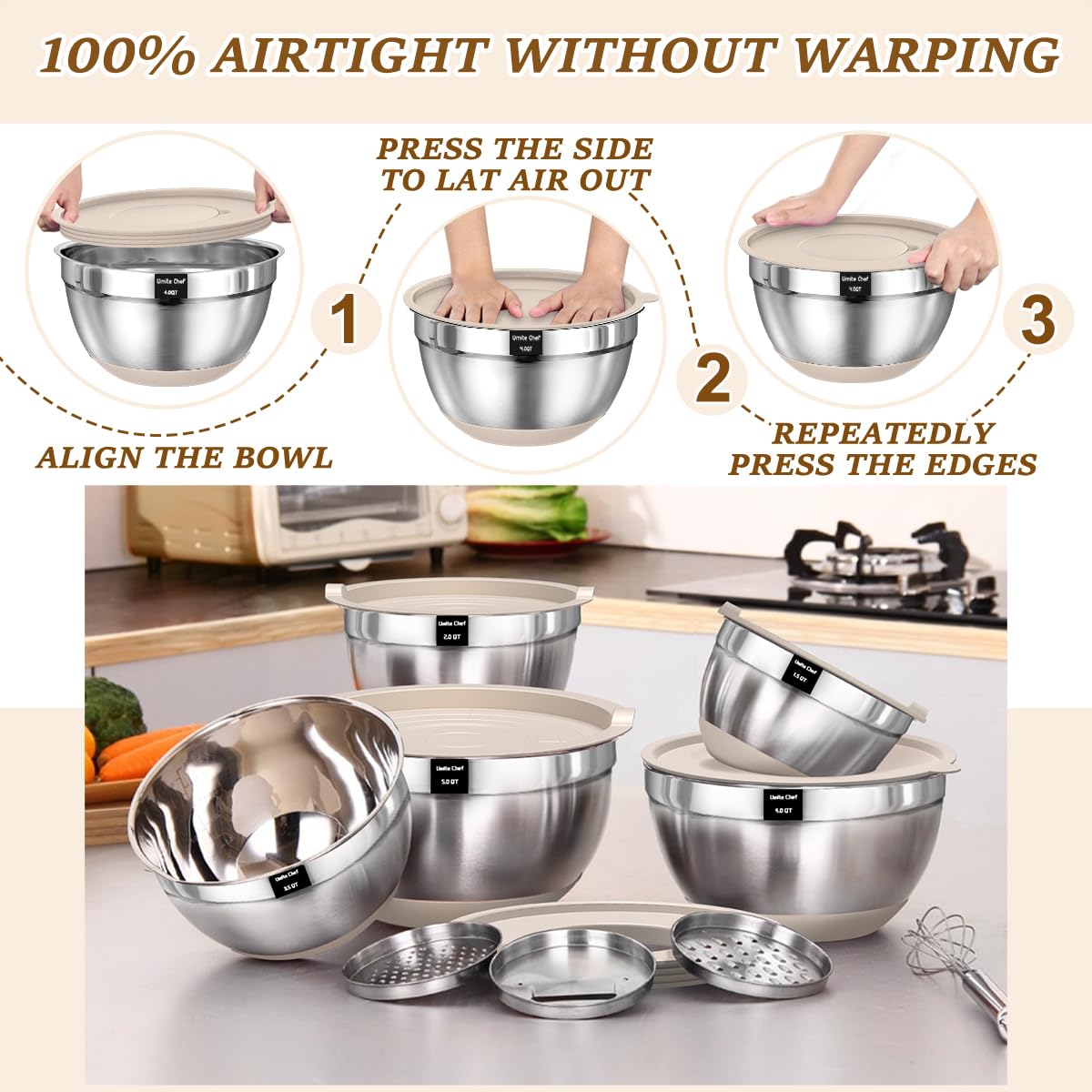 Umite Chef stainless steel with brushed exterior resists stains and rust.