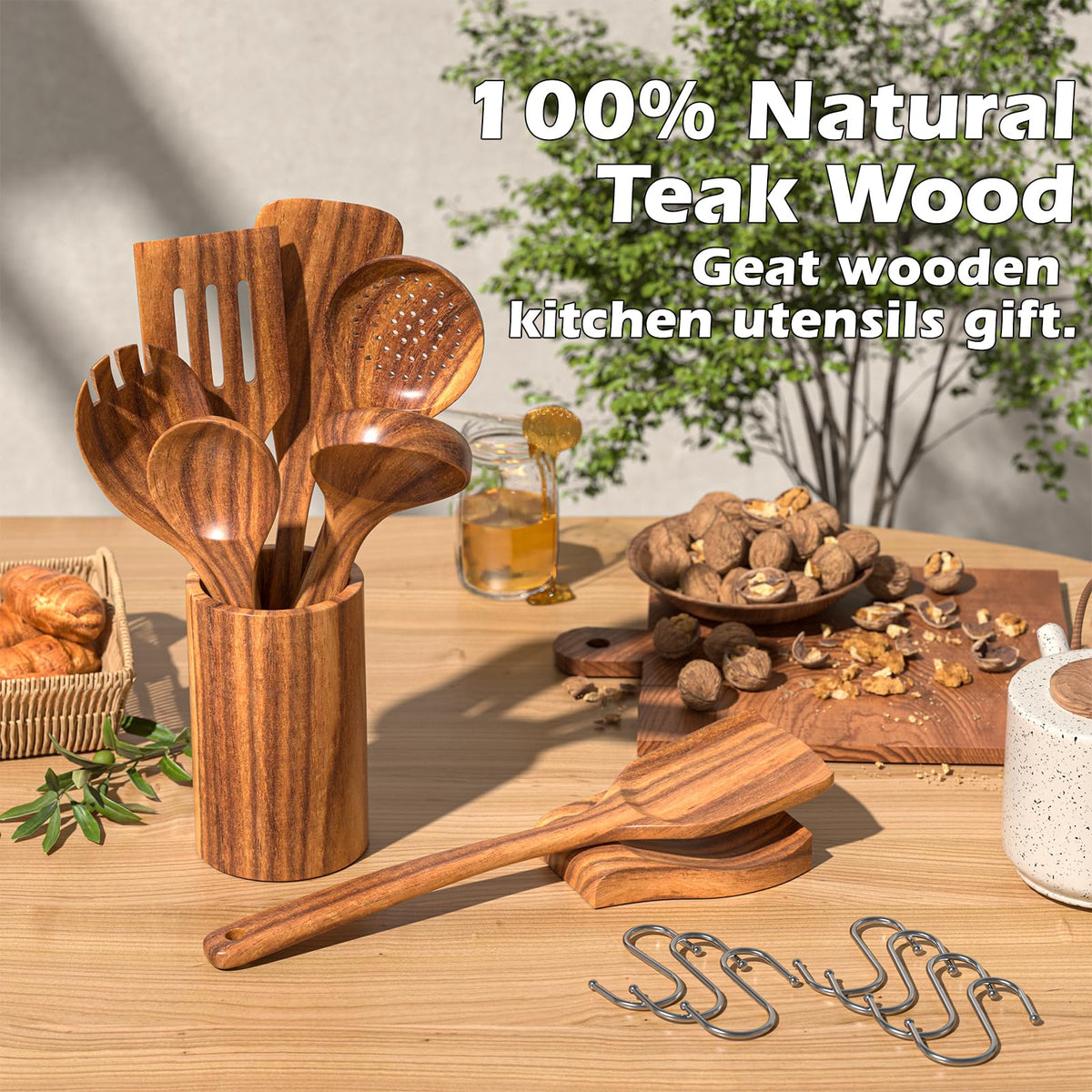 Umite Chef teak slotted spoon for easy draining and safe handling