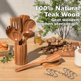 Umite Chef teak slotted spoon for easy draining and safe handling
