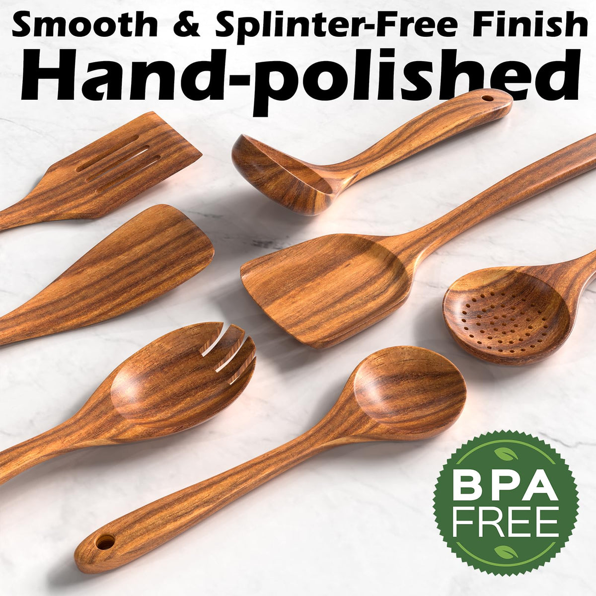 Umite Chef teak strainer spoon for efficient draining while stirring