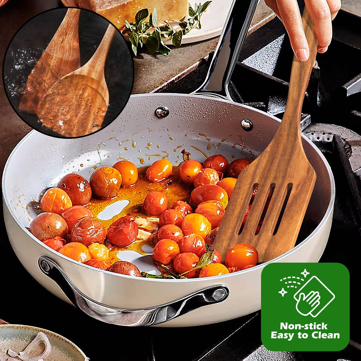 Umite Chef natural teak utensil container with ventilation for air drying