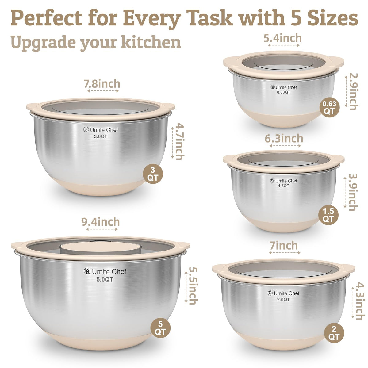 Umite Chef thick stainless steel bowls resist dents and keep shine after washing.